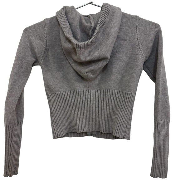 Gray Zip Up Gray Cropped Ribbed Knit Sweater Hoodie - Picture 3 of 6